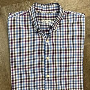 Peter Millar Gingham Button Down Shirt Mens Large Blue Purple Golf Preppy Classy